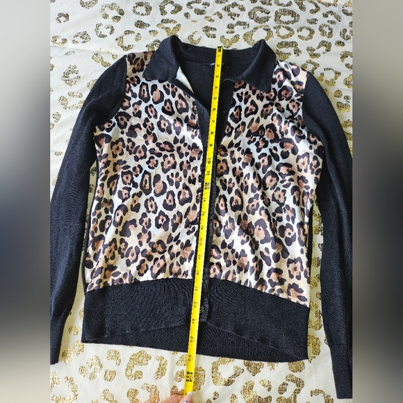 Designer Pink Tartan Womens Black Cheetah Satin Cardigan Button Up Blouse Top - Picture 5 of 7